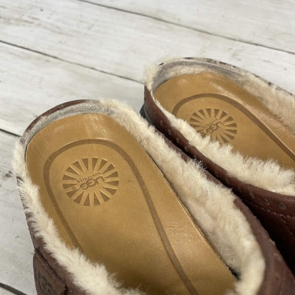 UGG Langford Brown Leather Shearling LIned Mule - Picture 6 of 14